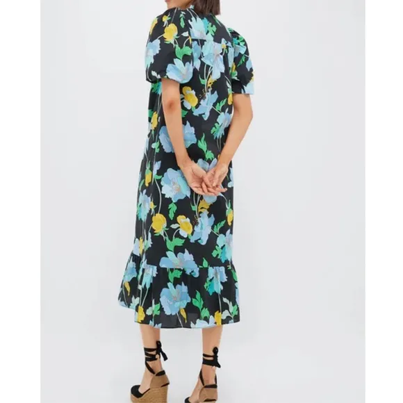 HYACINTH HOUSE Black &amp; Airy Blue Floral Mimi Midi Dress NEW