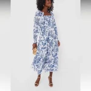 HYACINTH HOUSEBlue Toile Long Sleeve Georgina Midi Dress