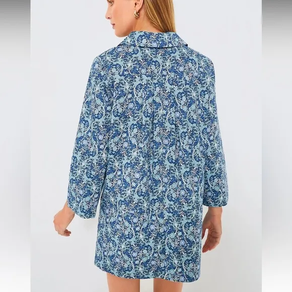 HYACINTH HOUSELong Sleeve Blue Carrington Collared Mini Dress