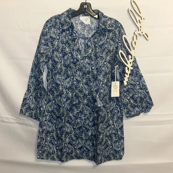 HYACINTH HOUSELong Sleeve Blue Carrington Collared Mini Dress