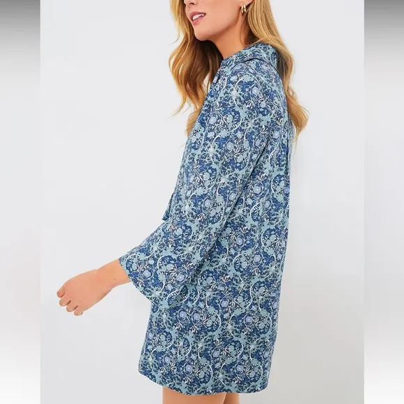 HYACINTH HOUSELong Sleeve Blue Carrington Collared Mini Dress