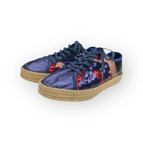 Ibizas ༄ Sequin Platform Espadrilles Lace Up Sneakers ༄ Navy Red Pink༄ 40 9 9.5