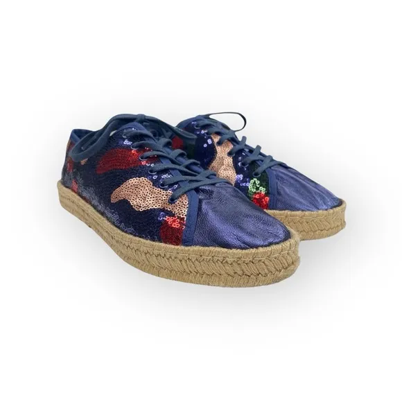 Ibizas ༄ Sequin Platform Espadrilles Lace Up Sneakers ༄ Navy Red Pink༄ 40 9 9.5