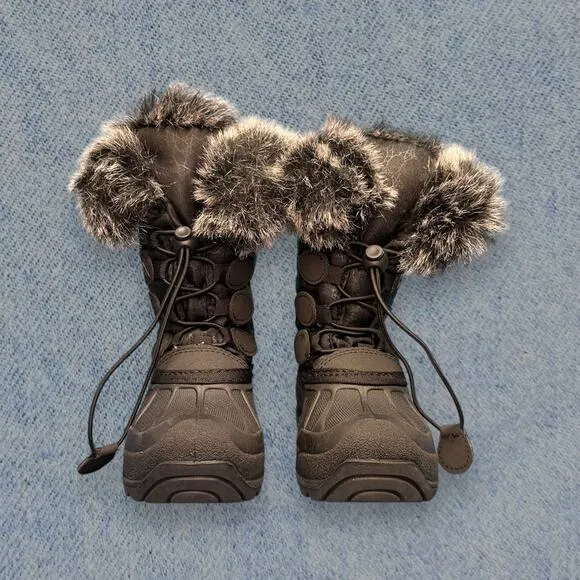IceFace Kids Fur-Lined Winter Snow Boots - Black, Size 8