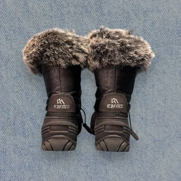 IceFace Kids Fur-Lined Winter Snow Boots - Black, Size 8