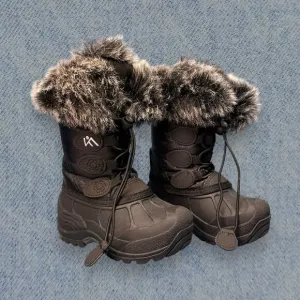 IceFace Kids Fur-Lined Winter Snow Boots - Black, Size 8