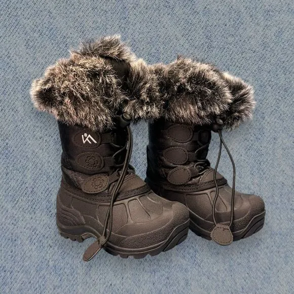 IceFace Kids Fur-Lined Winter Snow Boots - Black, Size 8