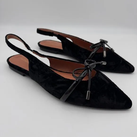Intentionally Blank Flats Womens size 7 Velvet Slingback Pointed Black Bow