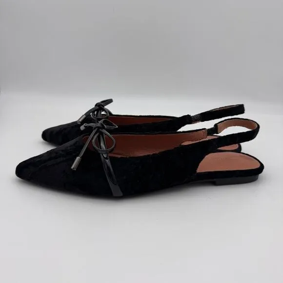 Intentionally Blank Flats Womens size 7 Velvet Slingback Pointed Black Bow