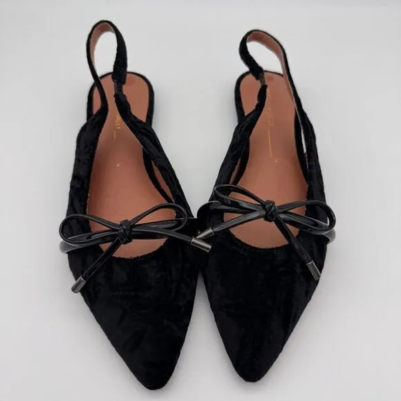 Intentionally Blank Flats Womens size 7 Velvet Slingback Pointed Black Bow