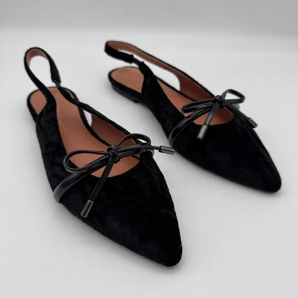 Intentionally Blank Flats Womens size 7 Velvet Slingback Pointed Black Bow