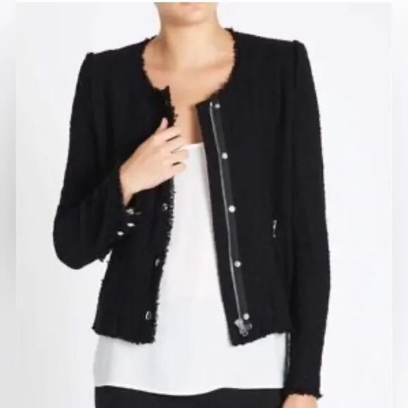 IRO Agnette Black Tweed Moto biker Jacket 36/4/XS