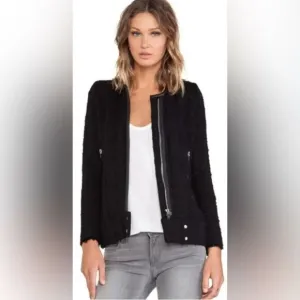 IRO Agnette Black Tweed Moto biker Jacket 36/4/XS