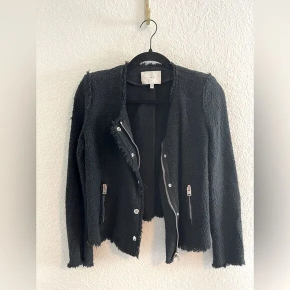 IRO Agnette Black Tweed Moto biker Jacket 36/4/XS