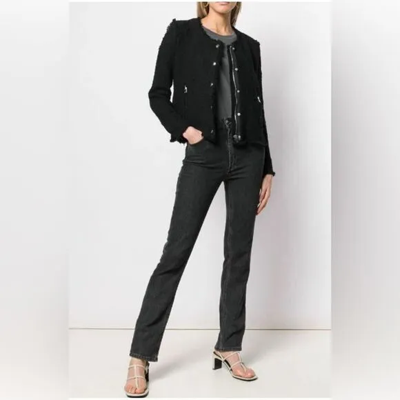 IRO Agnette Black Tweed Moto biker Jacket 36/4/XS