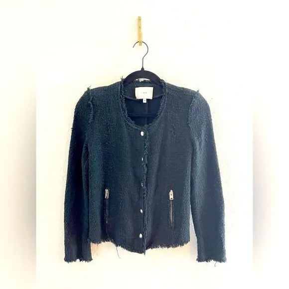 IRO Agnette Black Tweed Moto biker Jacket 36/4/XS