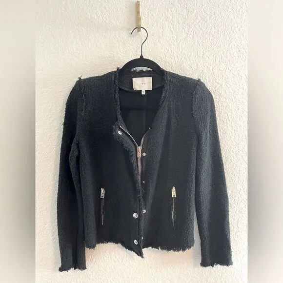 IRO Agnette Black Tweed Moto biker Jacket 36/4/XS
