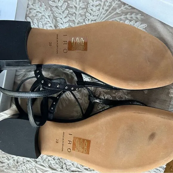 IRO Black studded flat sandals w/ dust bag. WP42LILAS20S Retail $449 FR Sz 39