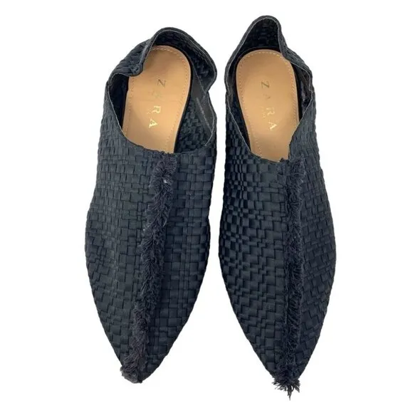 ISO! NEW Zara Black Woven Babouche Pointed Toe Flats Size 40