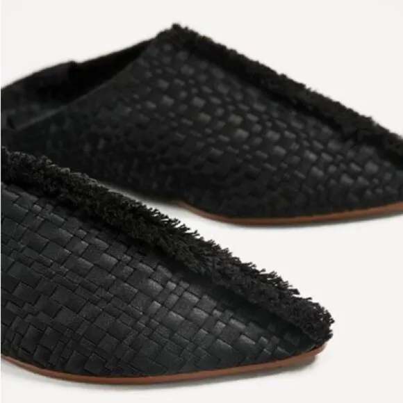 ISO! NEW Zara Black Woven Babouche Pointed Toe Flats Size 40