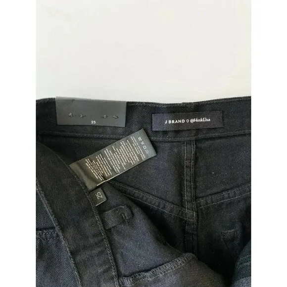 J Brand Women's Black X Elsa Hosk Playday Tapered High-rise Denim Jeans Size 25