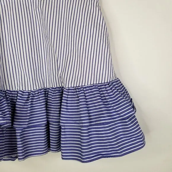 J. Crew 100% Cotton White &amp; Blue Mini Ruffle Skirt