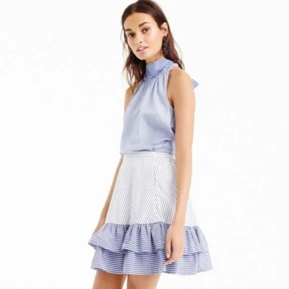 J. Crew 100% Cotton White &amp; Blue Mini Ruffle Skirt