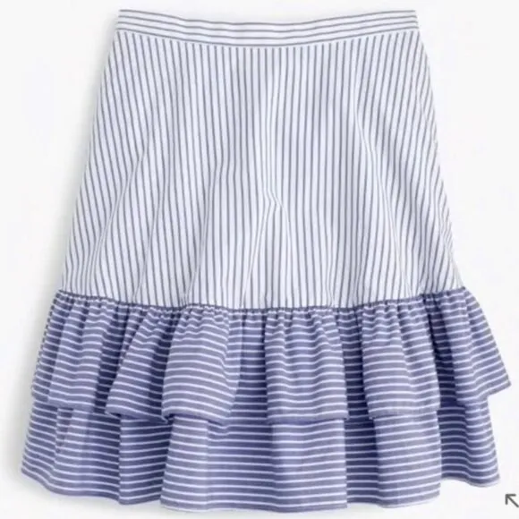 J. Crew 100% Cotton White &amp; Blue Mini Ruffle Skirt