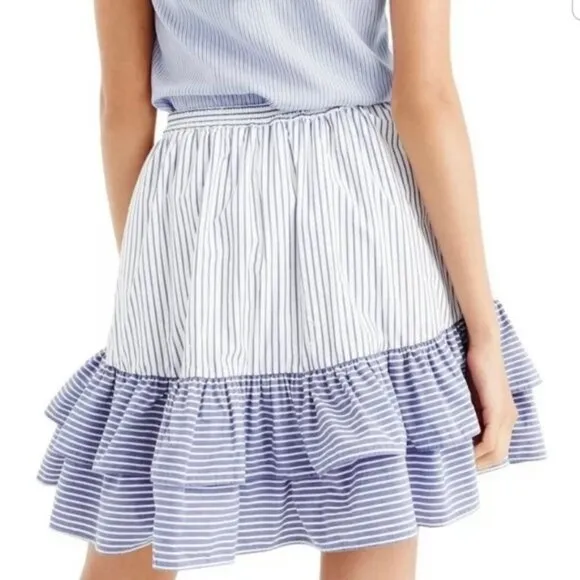 J. Crew 100% Cotton White &amp; Blue Mini Ruffle Skirt