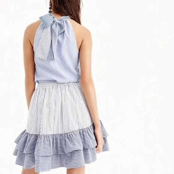 J. Crew 100% Cotton White &amp; Blue Mini Ruffle Skirt