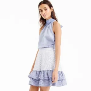 J. Crew 100% Cotton White &amp; Blue Mini Ruffle Skirt