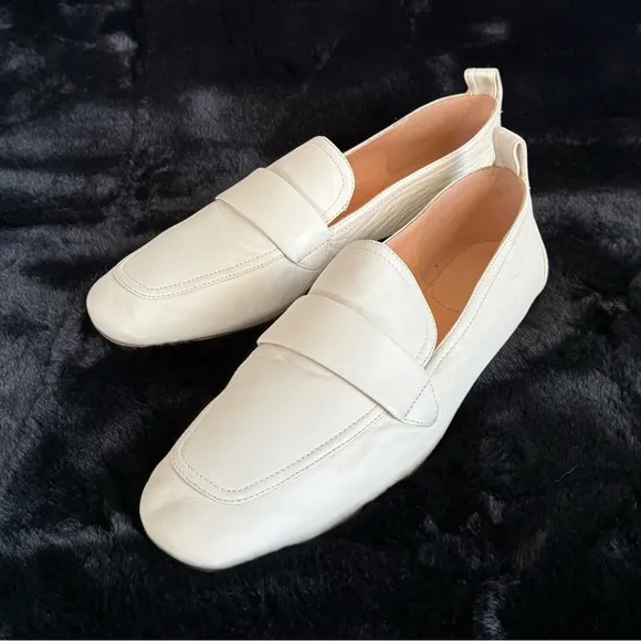 J CREW 11 10.5 Marie Tab Loafers • Leather • Dusty Ivory Cream • Slip On Classic