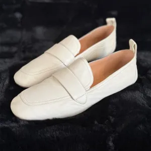 J CREW 11 10.5 Marie Tab Loafers • Leather • Dusty Ivory Cream • Slip On Classic