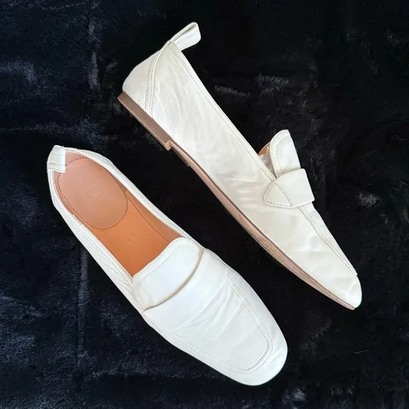 J CREW 11 10.5 Marie Tab Loafers • Leather • Dusty Ivory Cream • Slip On Classic