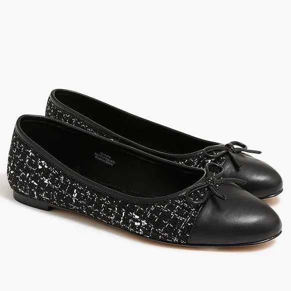 J. Crew Black and White Tweed Ballet Flats Size 6.5