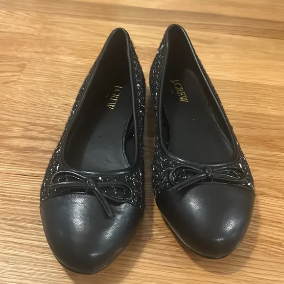 J. Crew Black and White Tweed Ballet Flats Size 6.5