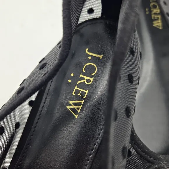 J. Crew Factory Mesh Cap Toe Ballet Flats Size 8 Black New CA776 polka dot