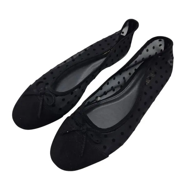 J. Crew Factory Mesh Cap Toe Ballet Flats Size 8 Black New CA776 polka dot