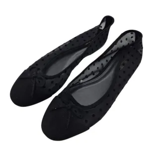 J. Crew Factory Mesh Cap Toe Ballet Flats Size 8 Black New CA776 polka dot