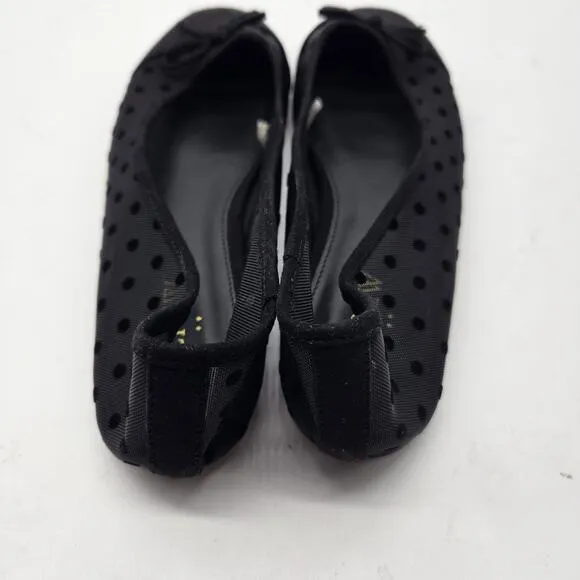 J. Crew Factory Mesh Cap Toe Ballet Flats Size 8 Black New CA776 polka dot