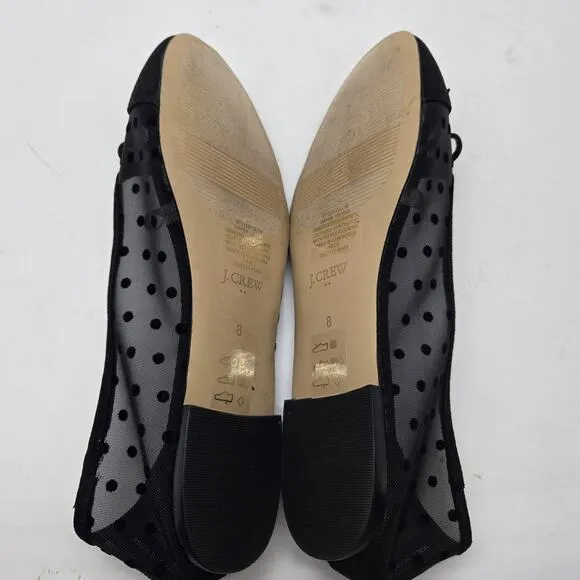 J. Crew Factory Mesh Cap Toe Ballet Flats Size 8 Black New CA776 polka dot