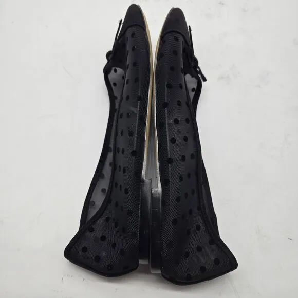 J. Crew Factory Mesh Cap Toe Ballet Flats Size 8 Black New CA776 polka dot