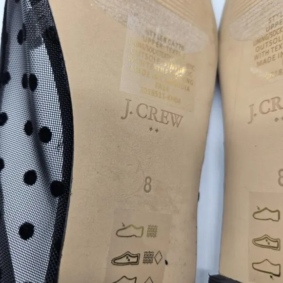 J. Crew Factory Mesh Cap Toe Ballet Flats Size 8 Black New CA776 polka dot