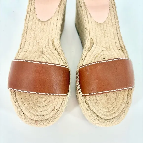 J CREW Leather Platform Wedge Espadrilles in Burnished Pecan
