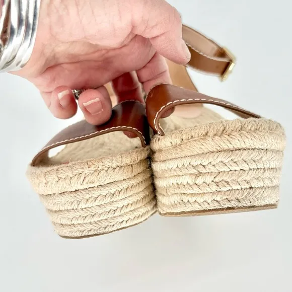 J CREW Leather Platform Wedge Espadrilles in Burnished Pecan