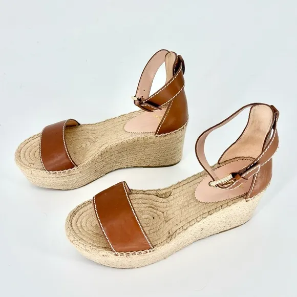 J CREW Leather Platform Wedge Espadrilles in Burnished Pecan