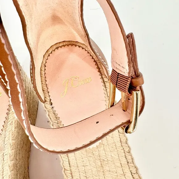 J CREW Leather Platform Wedge Espadrilles in Burnished Pecan