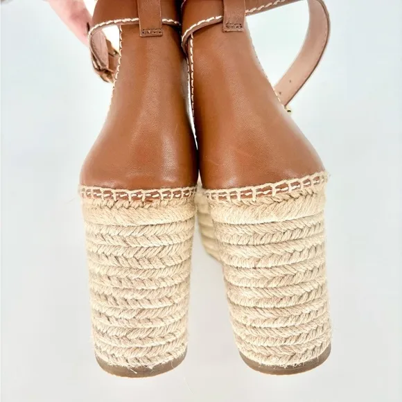 J CREW Leather Platform Wedge Espadrilles in Burnished Pecan