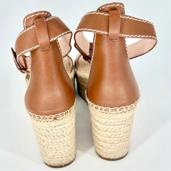 J CREW Leather Platform Wedge Espadrilles in Burnished Pecan