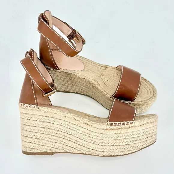J CREW Leather Platform Wedge Espadrilles in Burnished Pecan